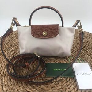 Unused Longchamp Original Mini Handbag Paper White Canvas Crossbody Tote XS